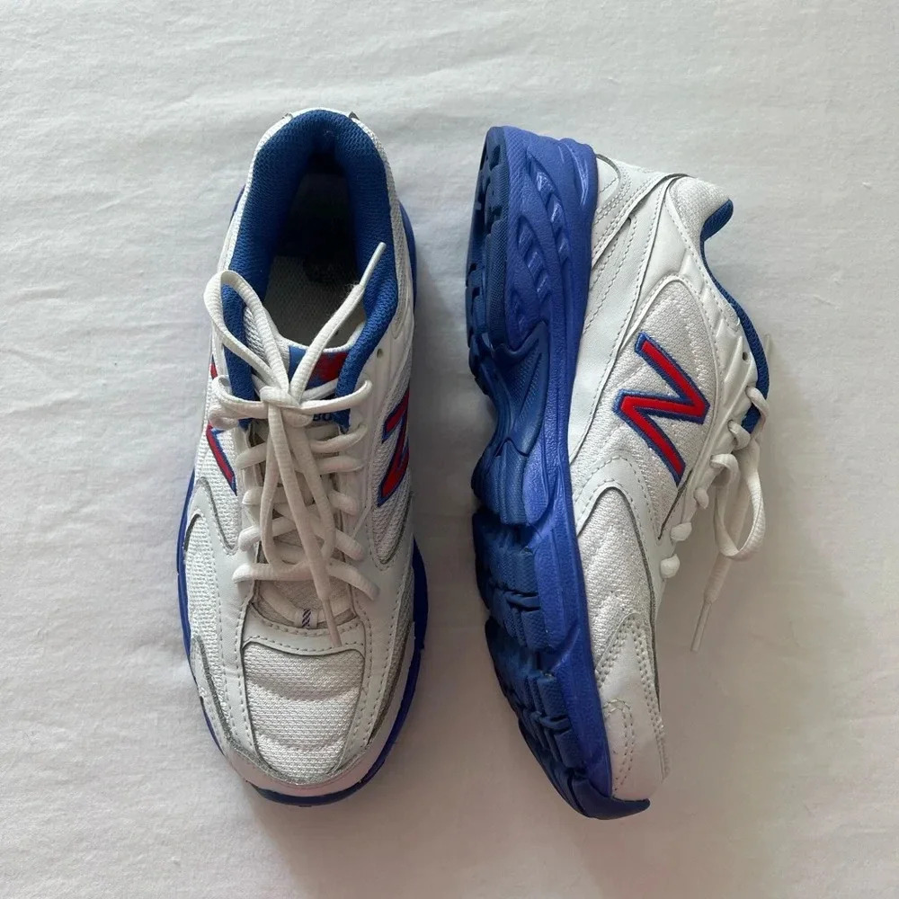 New Balance White and Blue Sneakers